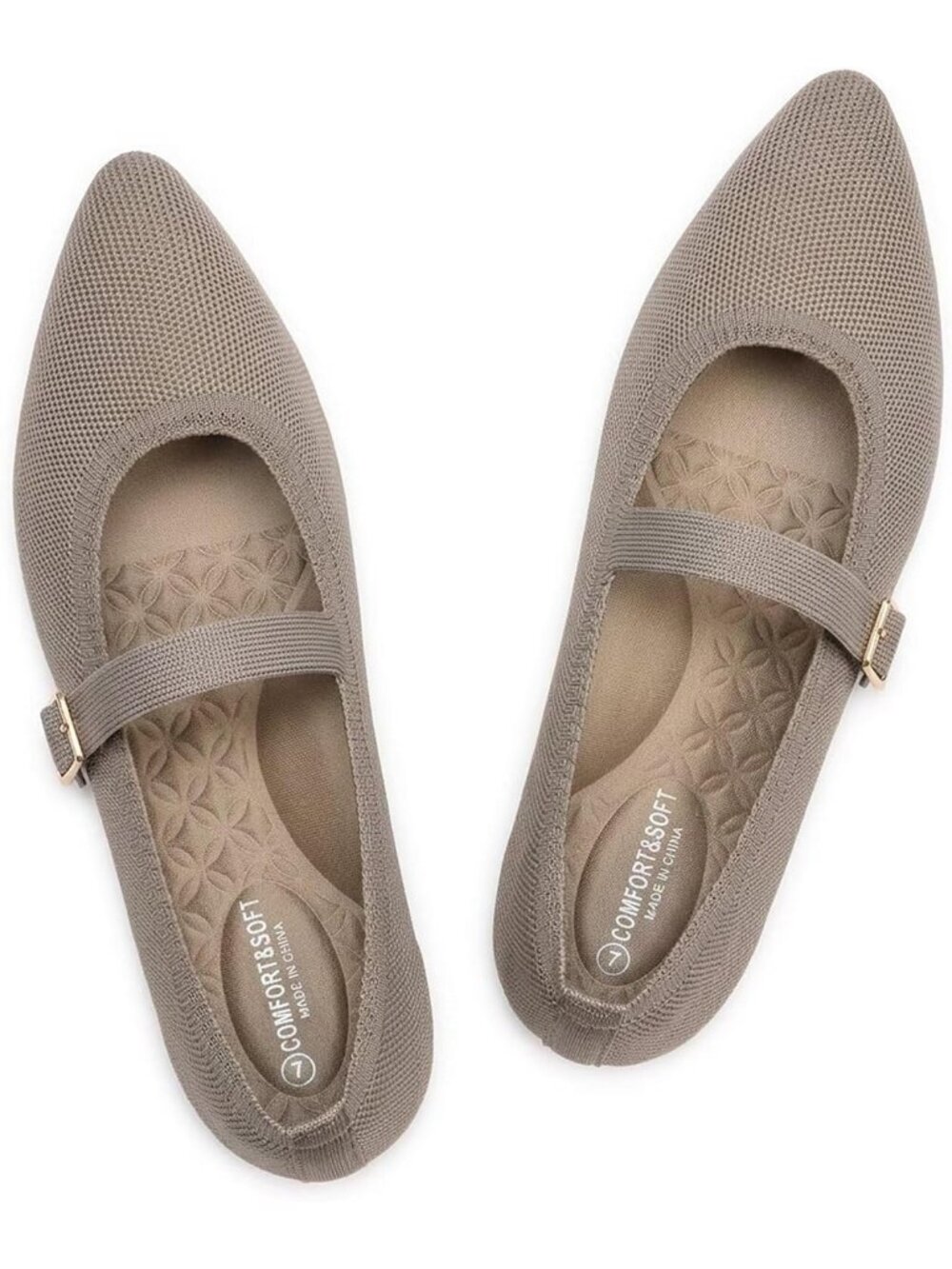 Women's Solid Coffee Mesh Mary Jane Pointed Toe Lightweight Washable Flat Shoes